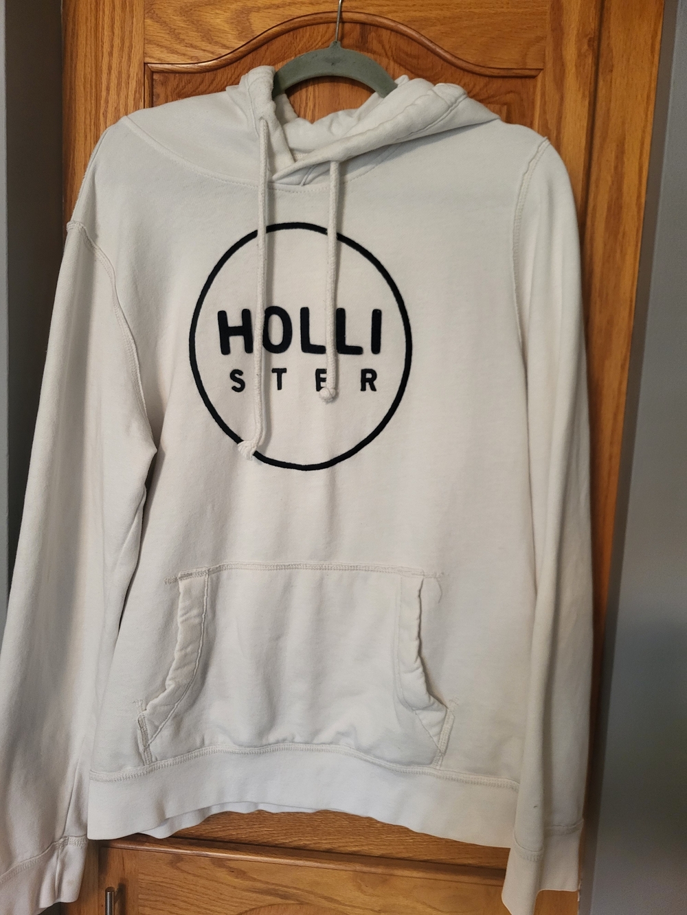 Hollister Hoodie L White Logo Pullover Y2K Retro Core Streetwear Cozy
